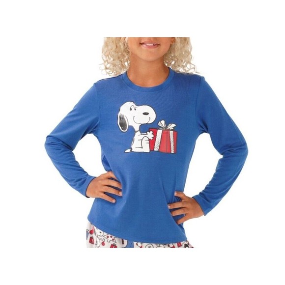 Family PJs Christmas Matching Pajamas Pants + Snoopy Pajama Top Kids Size S 6/7 - Picture 2 of 5